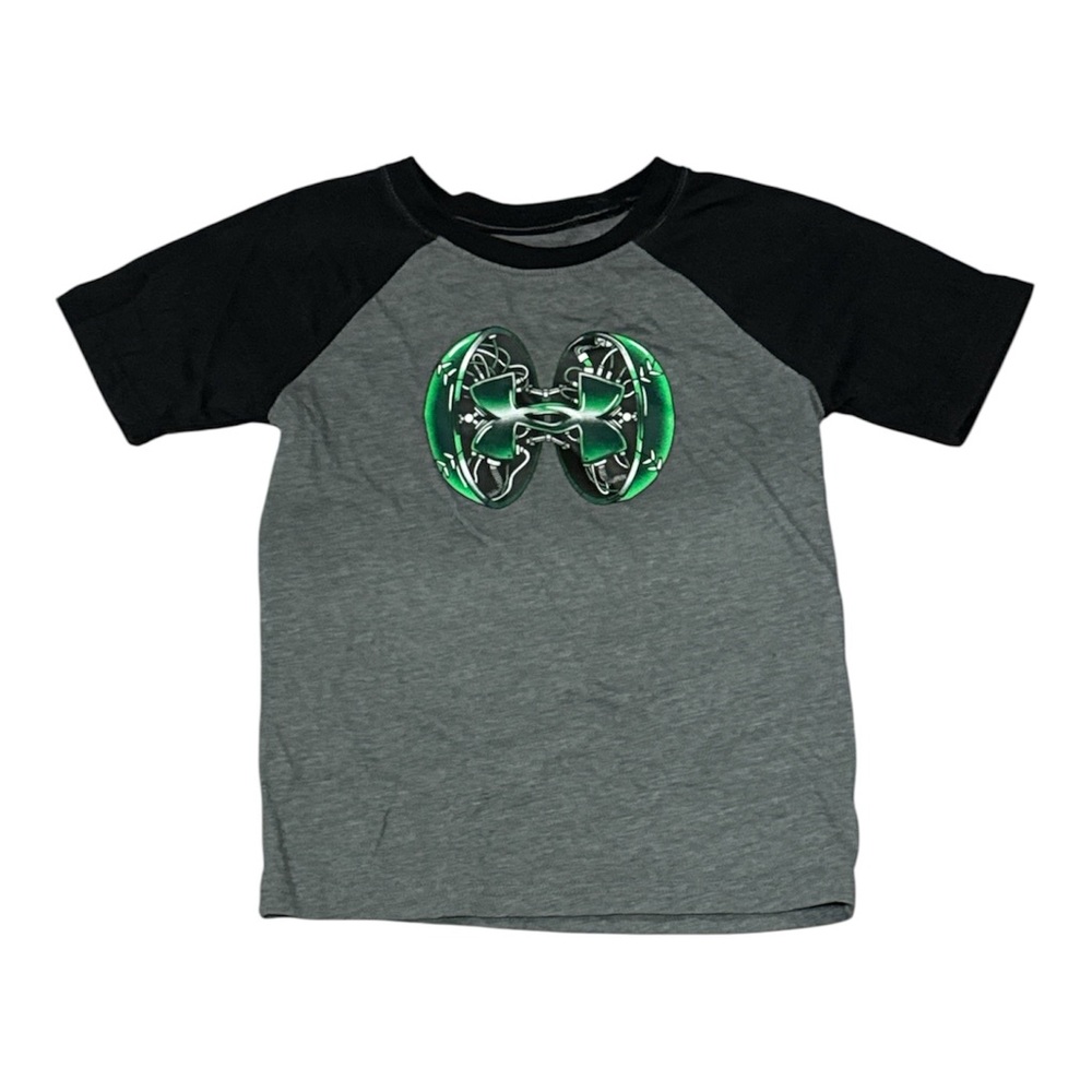 Under Armour Black and Gray Kids Tee with Green Graphic